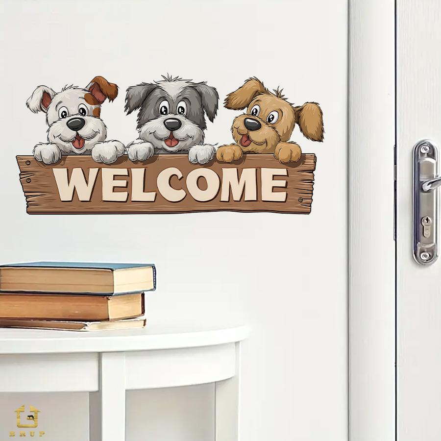 """Willkommen" Süße Cartoon-Hunde Türaufkleber, Selbstklebende Dekoration für Eingangsbereich Schlafzimmer Türdekoration"""