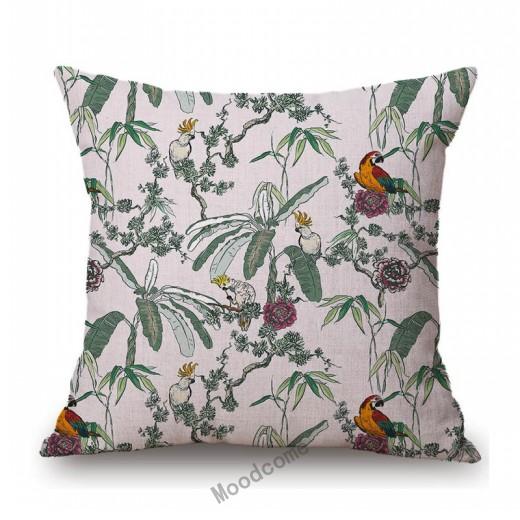 Toile De Jouy Jungle Animals Tiger Giraffe Tiger Crane Birds Navy Blue Greenish Pattern Decorative Pillow Case Car Cushion Cover