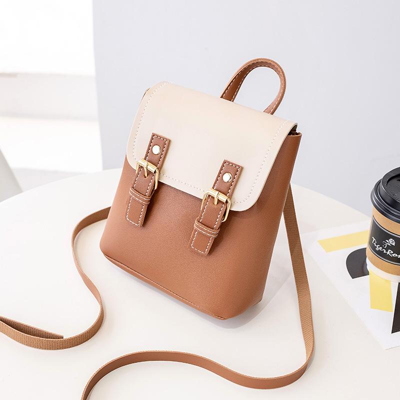 

Autumn new product contrasting color small backpack retro style backpack shoulder mobile phone bag women s bag коричневый
