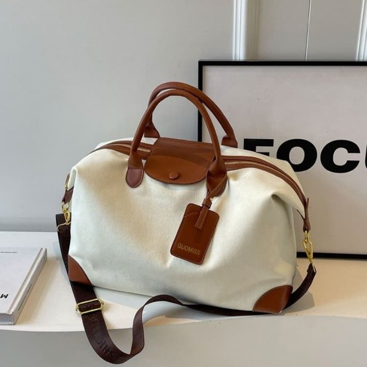 Canvas leather large capacity tote bag portable shoulder bag