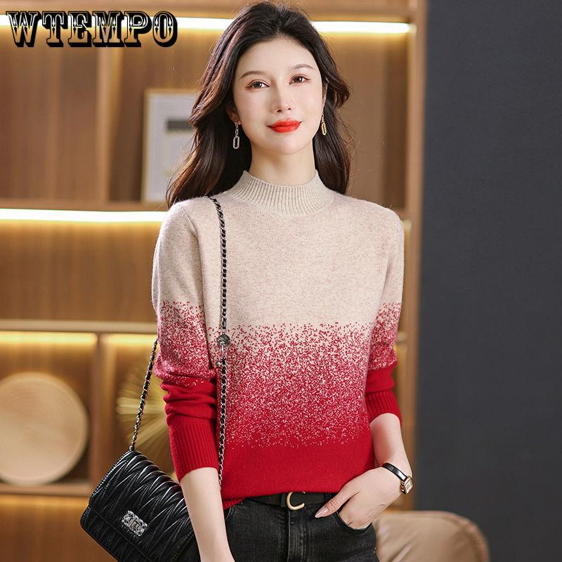 Women's Knitted Sweater Autumn and Winter Gradient Color Sweater Loose Pullover Thickened Knitted Sweater