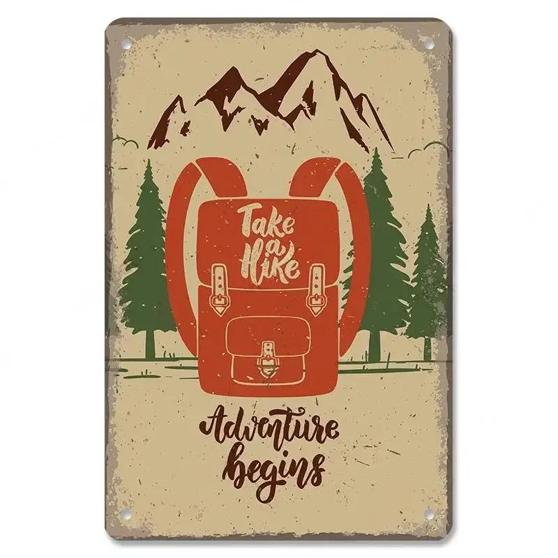 Camping  Adventure Plaques VintageMetal Tin Signs Plate Mountain Trip Campervan Tours Room Gym Sign Posters Wall Decor Travel