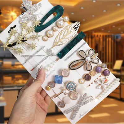 Korea Shiny Crystal Hair Clip Set Fashion Hair Accessories  Trend For Women Girl Pearl Rhinestone Hairpin Side Clip For Hair