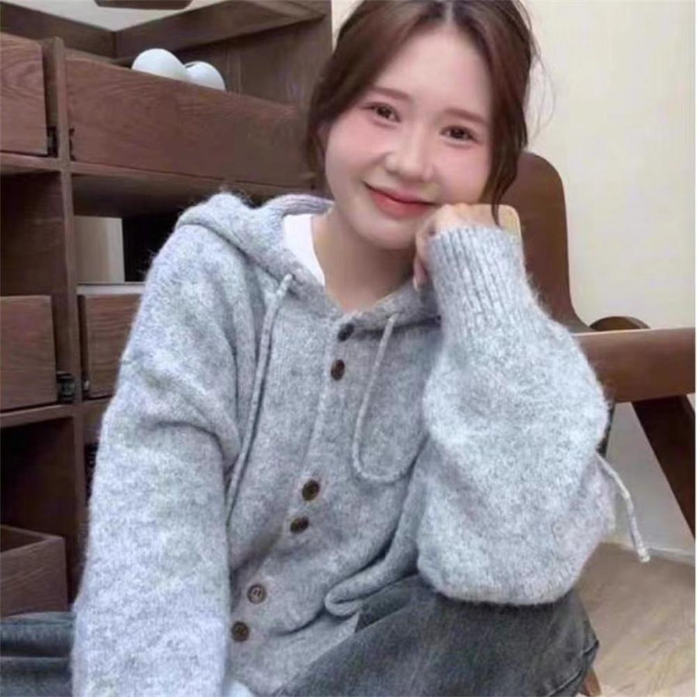 Hooded Sweater Cardigan for Women Autumn and Winter, Small and Lazy Style, Soft and Sticky Knit Sweater Jacket