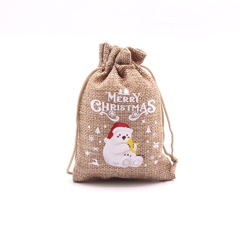 Jute-Style Christmas Gift Bag with Drawstring Closure - Small Candy & Apple Storage