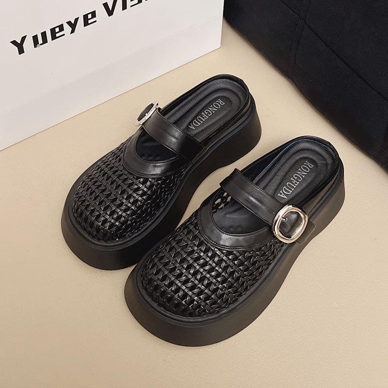 

Жіночі літні модні шльопанці з товстою підошвою, з плетеним верхом, з відкритим носком, дихаючі 35 чорний