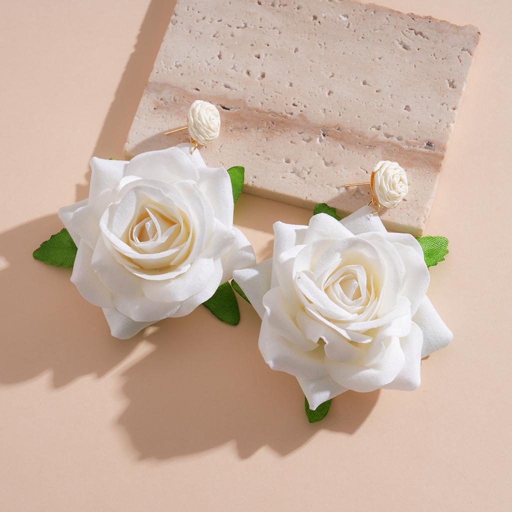 Steel needle raffia fabric flower earrings fresh vacation style stud earrings personalized high-grade earrings