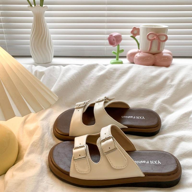 Fashion Slippers for Women 2025Summer Thick-soled Slippers Designer Belt Buckle Slipper Luxury Leather Sandals for Women Sandalias Mujer