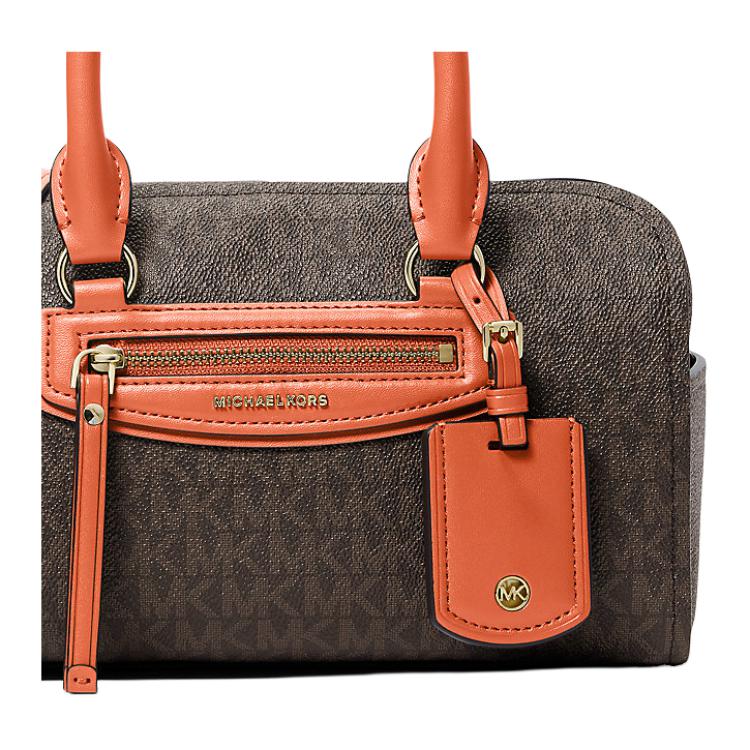 Michael Kors Jet Set Travel Logo Print Coated Canvas Mini Shoulder Tote Bag Women handbags Dark-Brown Orange 32S6GTVC0Y-MIMOSA