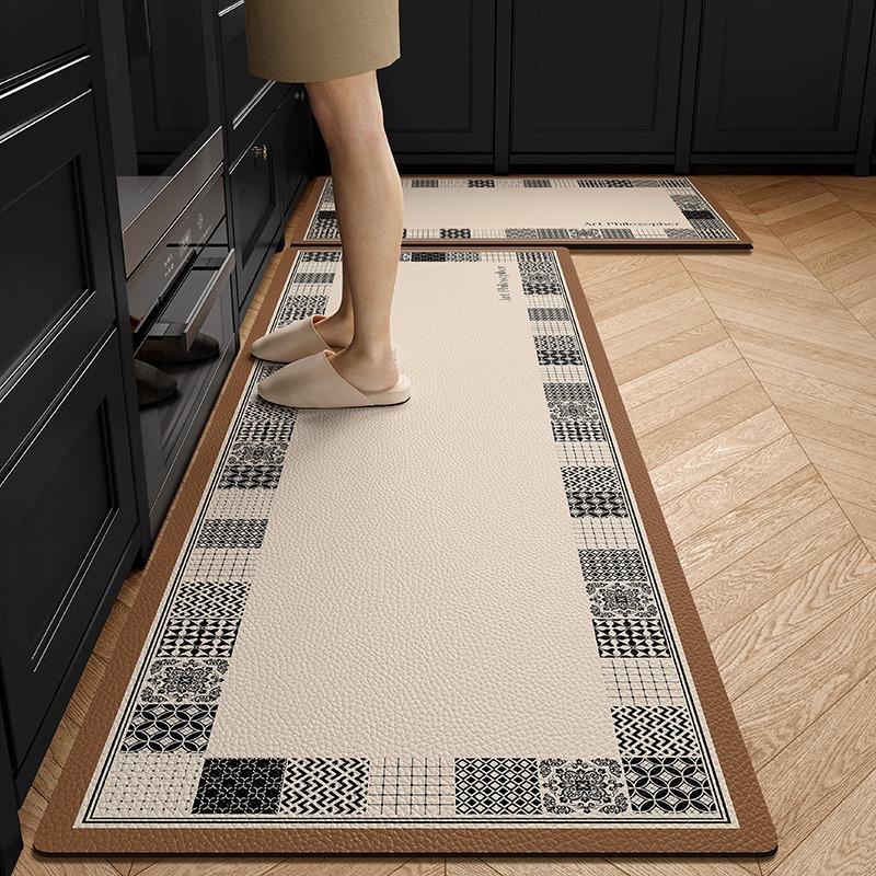 Kitchen Carpet Pvc Leather Waterproof Foot Mat Anti-slip Oil-proof Free Clean Wipeable Floor Mats Long Strip Home Decoration Rug