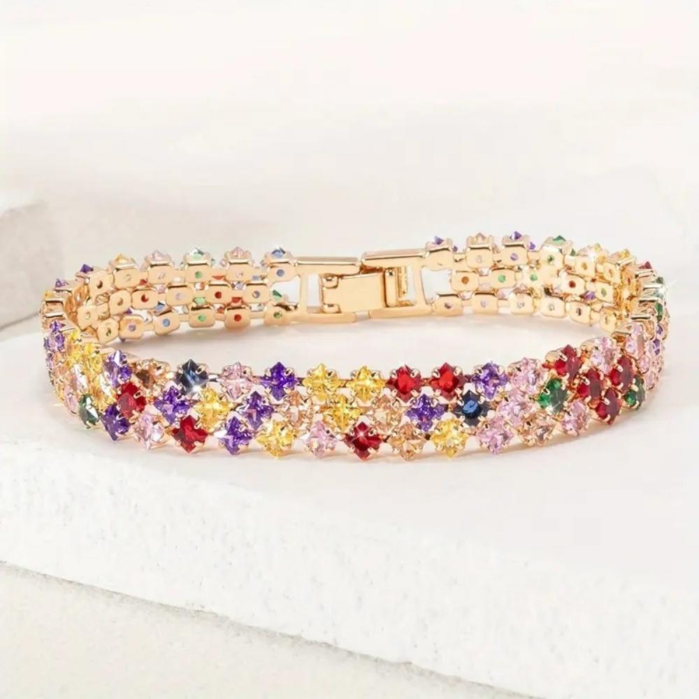 Charm Female Rainbow Zircon Stone Square Bracelet Gold Color Wedding Jewelry For Women
