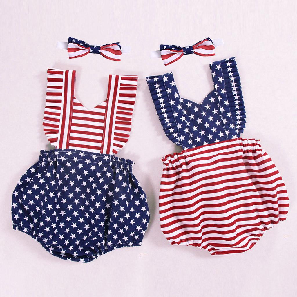 

Infant Baby Girls 4th of Stars Striped Patriotic Backless Romper Bodysuit