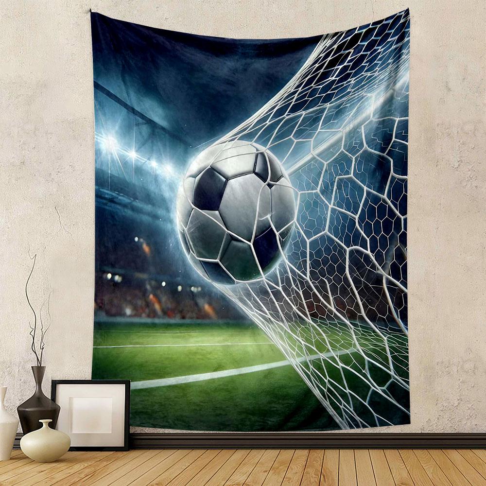 "Soccer Ball Scoring in Net" Patterned Tapestry Decorative Wall Hanging, Home Bedroom Living Room Decor