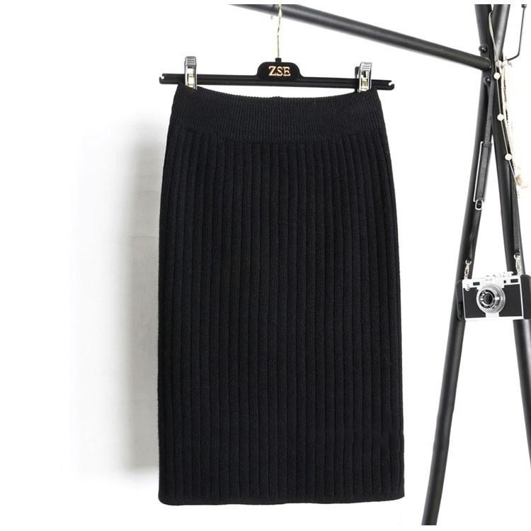 Jupe Midi Tricot Épais Fendue pour Femme - Laine Polyvalente à Taille Élastique pour Automne/Hiver 2025
