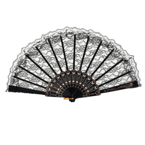 Retro Floral Lace Folding Fan Wedding Party Bride Hand Held Fan Portable Summer Fan Decoration Dance Performance Props Party Accessories