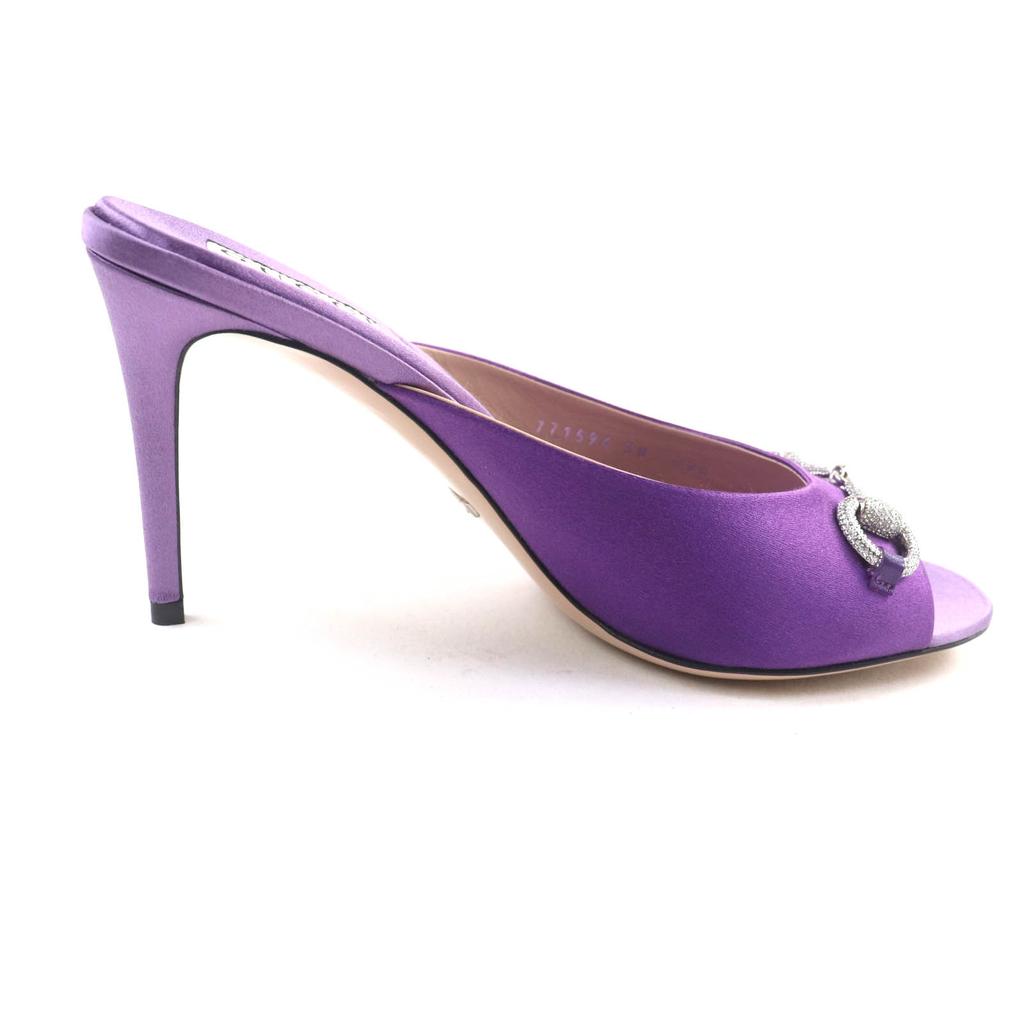 Excellent GUCCI Mule Horsebit Crystal Satin Purple Satin Women 38 771594 Used