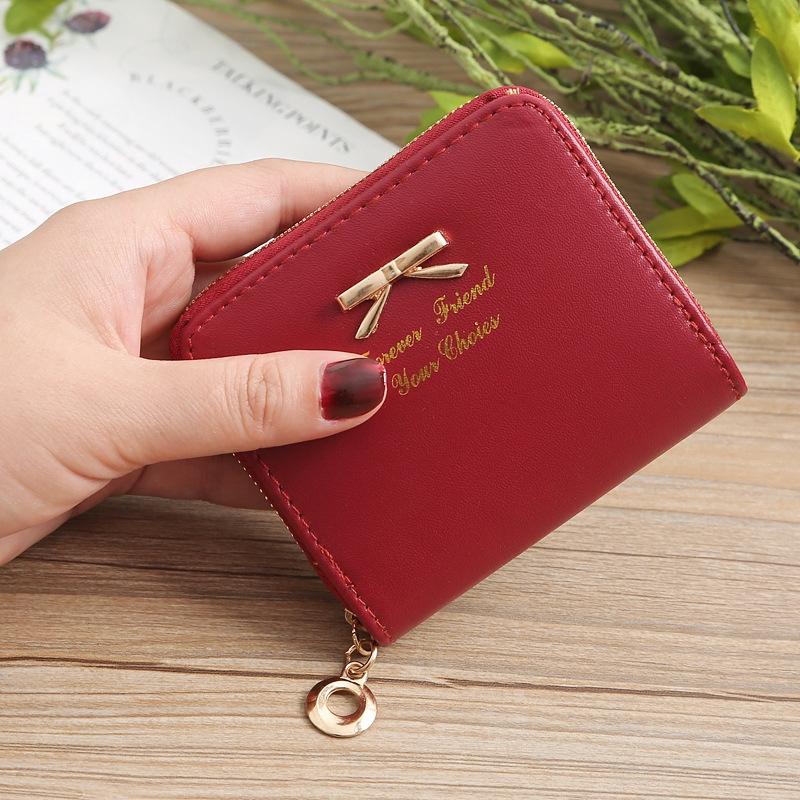 IELGY Coin Purse Card Pack Korean Fashion Lady Coin Bag Simple Bow Coin Purse Zipper Wallet Short