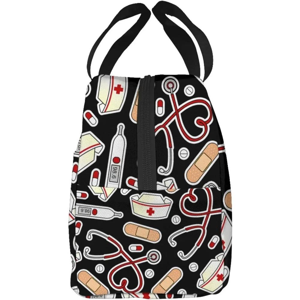 Nurse Theme Lunch Bag for Women Insulated Tote Bag Reusable Cooler Lunch Box for Work Picnic Travel