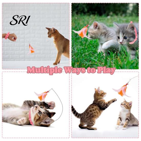 Cat Toy for Stress Relief Collar Feather Interactive Wand Hands Free Mental Stimulation Teaser with Bell Adjustable Indoor Kitty Solo Play Self-play