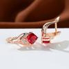 Vintage Fashion Princess Cut Red Stone Clip On Hoop Earrings Wedding Engagement Banquet Earrings for Women Anniversary Gift