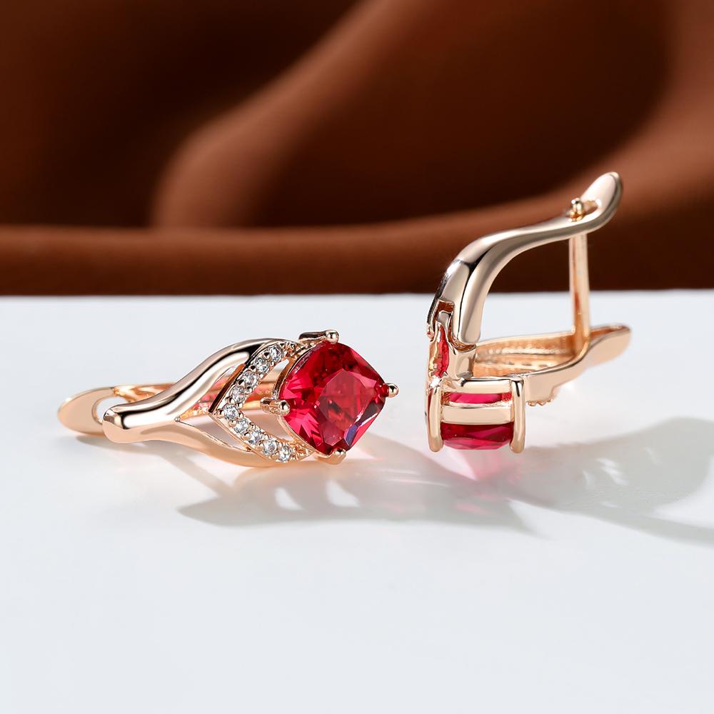 Vintage Fashion Princess Cut Red Stone Clip On Hoop Earrings Wedding Engagement Banquet Earrings for Women Anniversary Gift