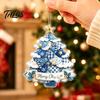 Christmas Tree Hanging Ornaments Acrylic Ornament, 2D Patchwork Print Flat Holiday Decorations Pendant with Merry Christmas, Festive Party Decor Gift