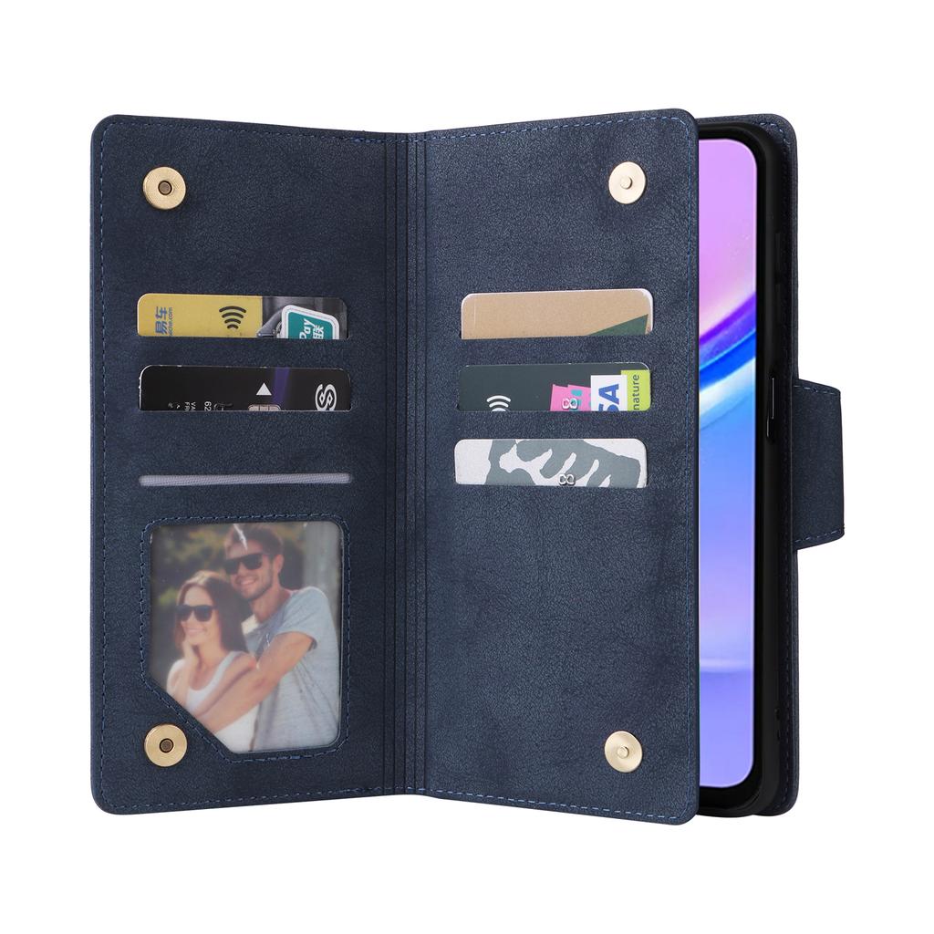 For Samsung Galaxy A26 5G Case Zipper Wallet Rivet Decor Leather Phone Cover with Wrist Strap