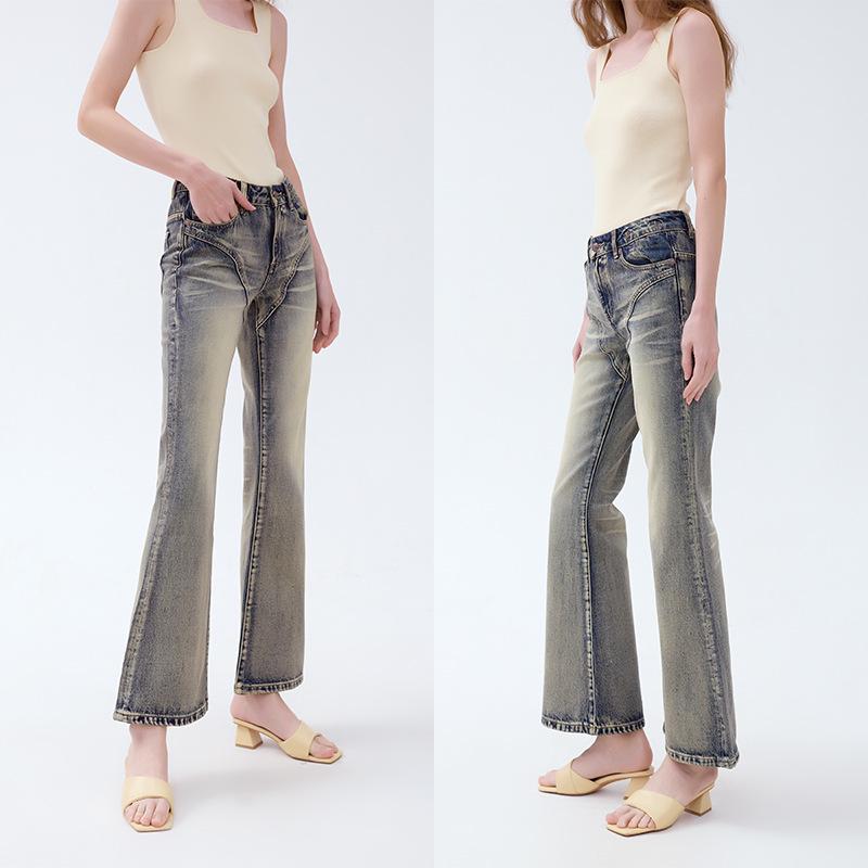 RI3 Women's Mid-Rise Slim-Fit Flare Jeans, Skin-Friendly Cotton, Retro Faded Blue