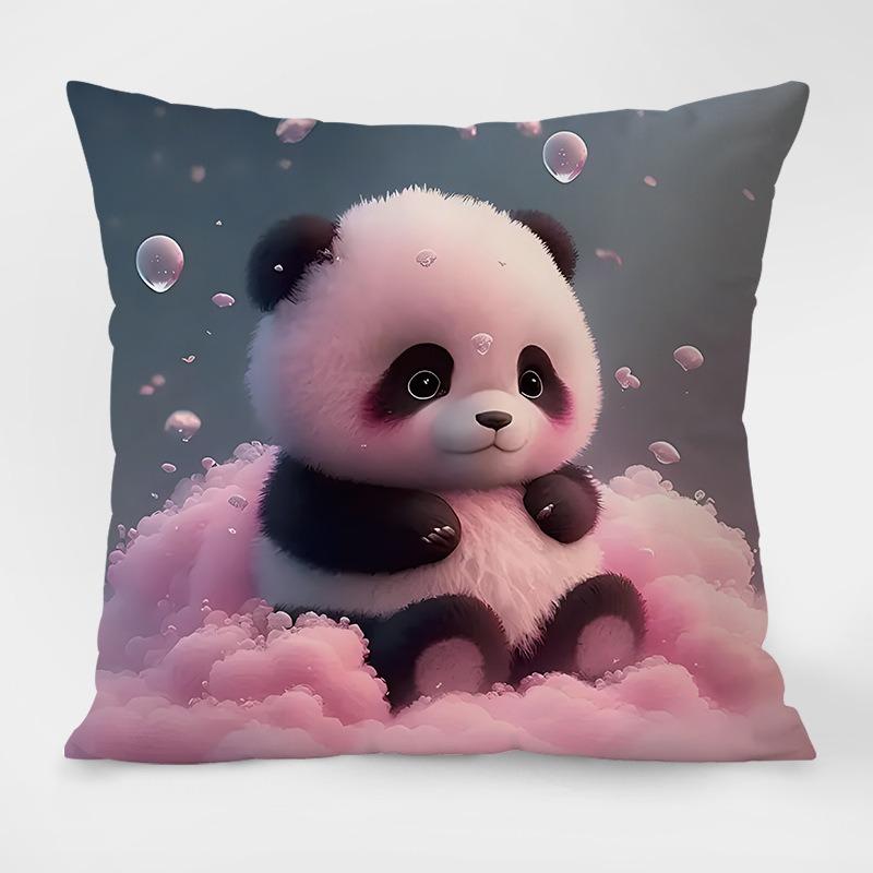 Cute Cartoon Panda Pattern Decorative Pillowcase Living Room Bedroom Square Cushion Pillowcase