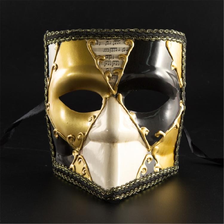 Artisanal Full Face Carnivals Masquerade Mask Men's Lace Trim Venetian Phantom Look Eyemask with Ribbon for Festivities