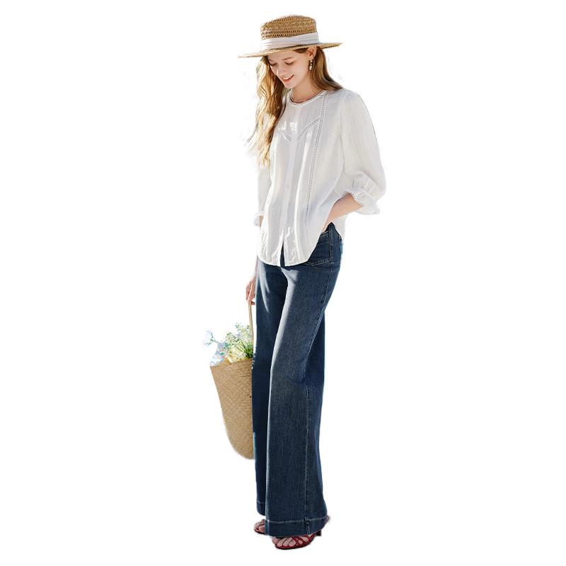 Elegant White Puff Sleeve Embroidered Blouse L
