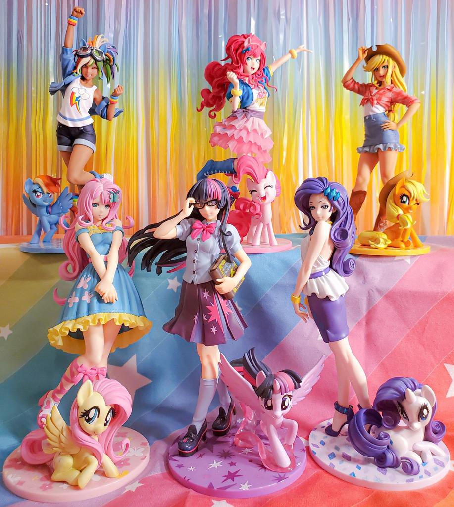 My Pony Bishoujo Statue Sunset Shimmer Applejack Twilight Sparkle Pinkie Pie Anime Action Figure Toy Collection Doll PVC little Poseable Articulated