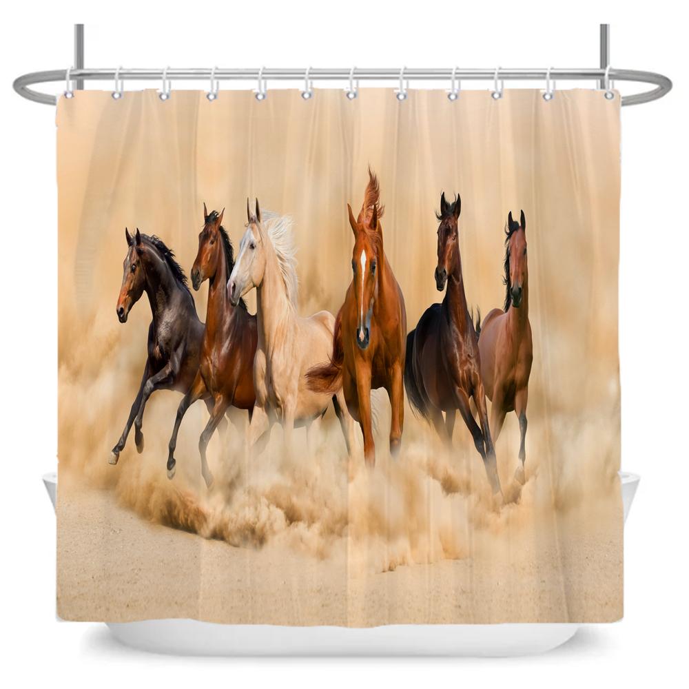 Running Horse Shower Curtains Bathroom Curtain With Hooks Decor Waterproof Animal Bath Polyester Fabric 3D Cortinas De Ducha