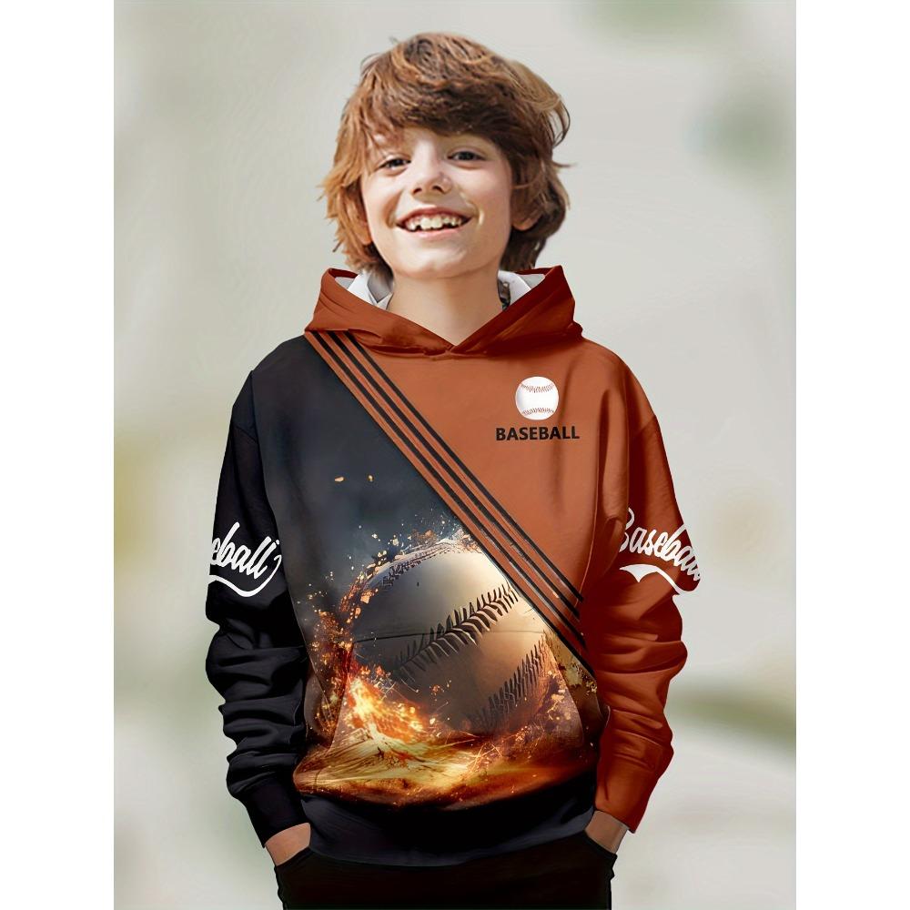 בגדי ילדים בנים קפוצ'ונים שרוול ארוך הדפס להבה תלת-ממדי בגדי ילדים אביב סתיו בגדים יומיומיים מסוגננים לבנים בנות טופים פולאובר