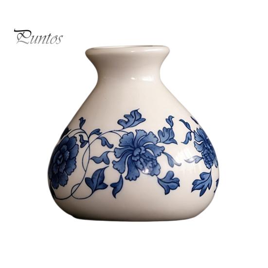 Miniature Flower Pot for Succulents Small Blue and White Porcelains Vase, Mini Chinoiserie Bud Vintage Ceramic Decorative Desktop Planter Oriental