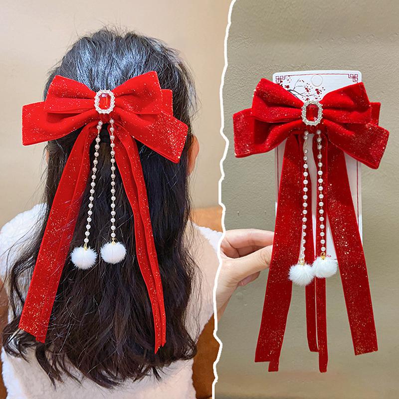 Rote Schleife Band Haar Clip Jahr Haarnadel Kawaii Haar Zubehör Für Frauen Mädchen Frühling Festival Haar Ornament