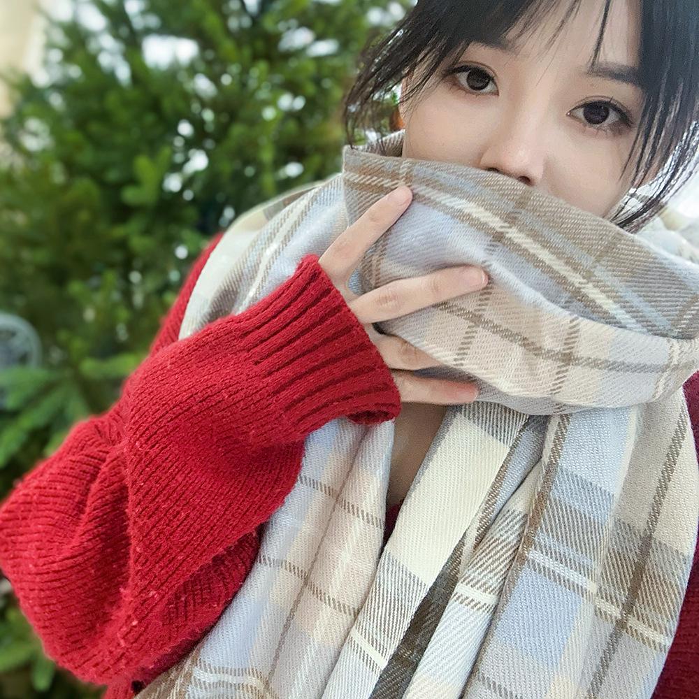 Sciarpa a Quadri Invernale da Donna, Stile Giapponese-Coreano Carino, Versatile Scaldacollo Caldo a Sciarpa