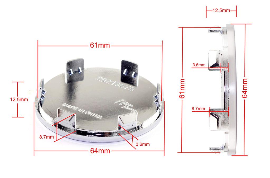 Rhinotuning Wheel Center Caps 64mm 61mm 4pcs Plated Silver Wheel Cover Center Cover