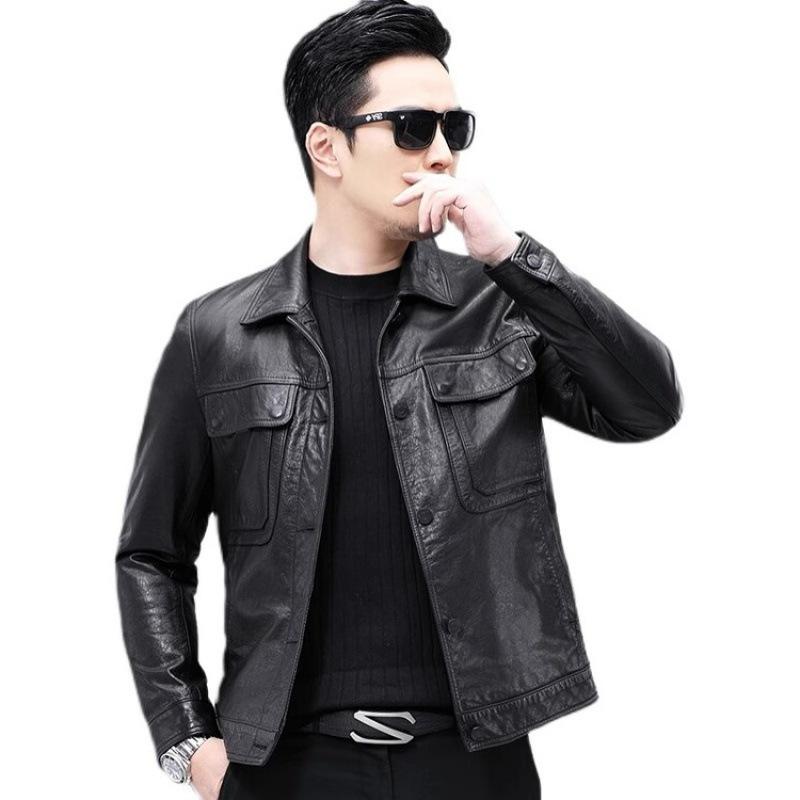 Leather Leather Jacket Men's Casual Large Size Men's Cowhide Top Leather Motorcycle Jacket