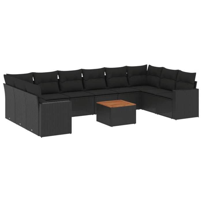 VidaXL Salon de Jardin avec Coussins 11 pcs, Canapés de Terrasse, Ensemble de Meubles de Patio, Mobilier d'Extérieur, Noir 3256622