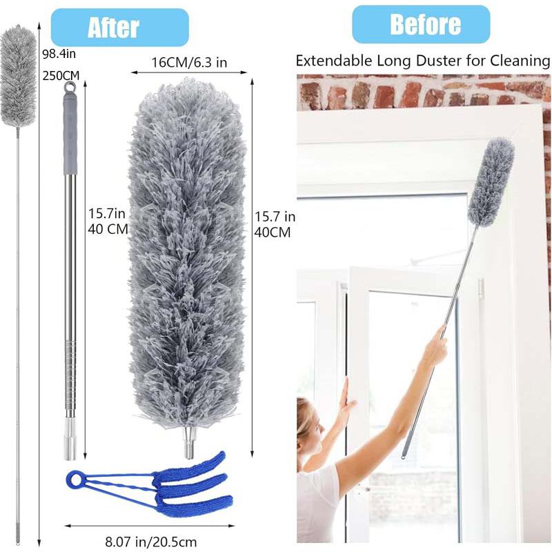 

Выдвижная тряпка из перьев, гибкая тряпка из микрофибры с удлинительной штангой длиной 30–100 дюймов, длинная тряпка с силиконовым колпачком и средством для чистки штор. 1Set