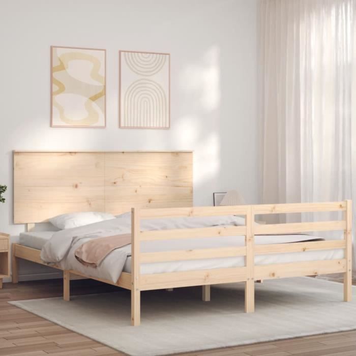 VidaXL Cadre de lit avec tête de lit 160x200 cm bois massif 3195231