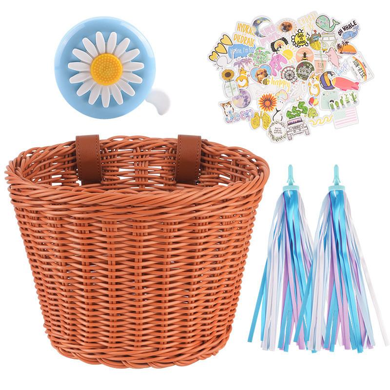 Cesto per Bicicletta per Bambini con Design Intrecciato Vintage e Campanello per le Avventure in Bicicletta dei Bambini