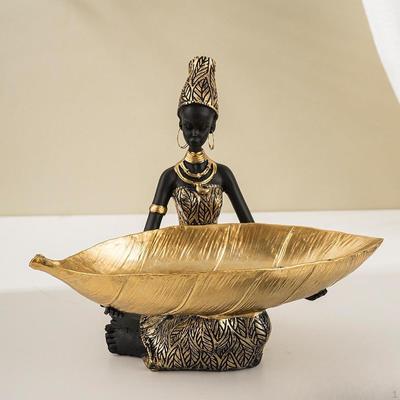 Adorno de resina, estatua de mujer africana con caja de almacenamiento, contenedor de artículos diversos, llavero para pasillo