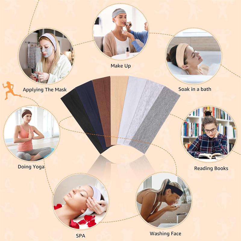 7pcs Sports Headbands For Women Fitness Running Yoga Solid Color Elastic Hairbands Head Band Stretch Makeup Hair Accessories