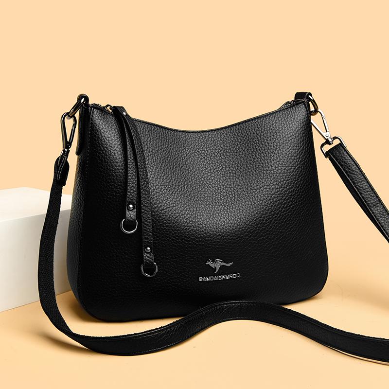 Women's Vintage Leather Crossbody Bag Multi-Pocket Soft Leather Shoulder Bag Tassel Shoulder Bag for Daily Use Shopping Commuting
