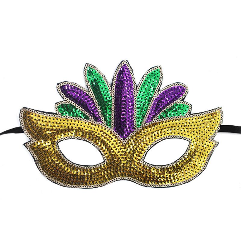 

Purple Green Yellow Sequin Mardi Gras Masque Masquerade Venetian Carnival Half Face Mask Halloween Cosplay Accessories