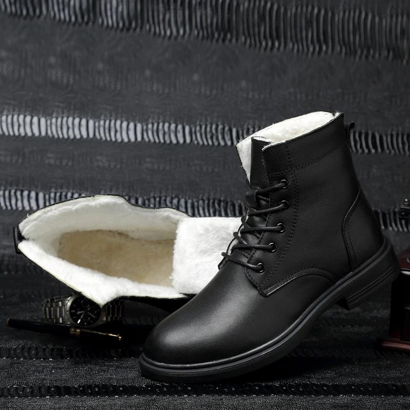 Big Size 37-50 Natural Leather Men Boots Winter Warm Handmade Business Snow Footwear Male Genuine Leather Luxury Men's Shoes