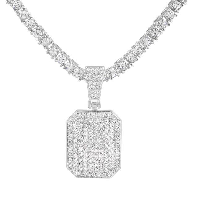 Iced Out Square Pendant Necklace With 4mm Aaa Zicron Bling Tennis Neck Chain Rhinestone Necklaces For Women Men Collier Collare