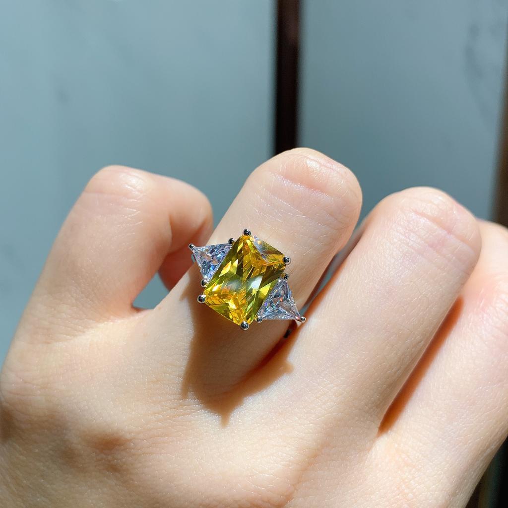 Zubehör Rosa Diamant Gelb Diamant Ring Weibliche Rechteck Zirkon Ring Einstellbar Vintage Simulation Schmuck